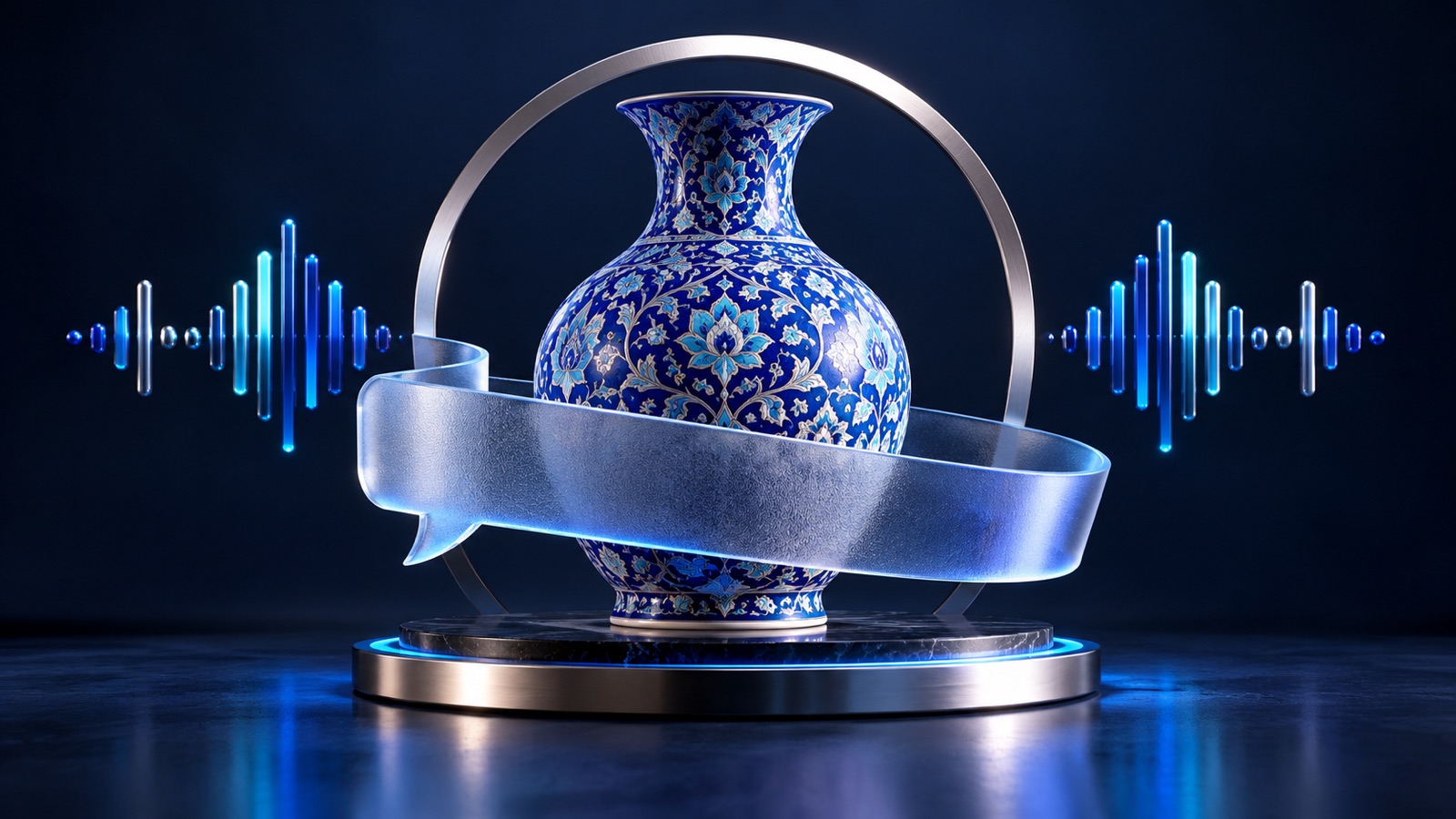تصویر یک شیء آبی کنار مسیر توصیف صوتی و کارت توضیح تصویر
