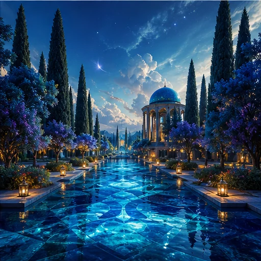 باغ ایرانیِ رؤیایی در شب
