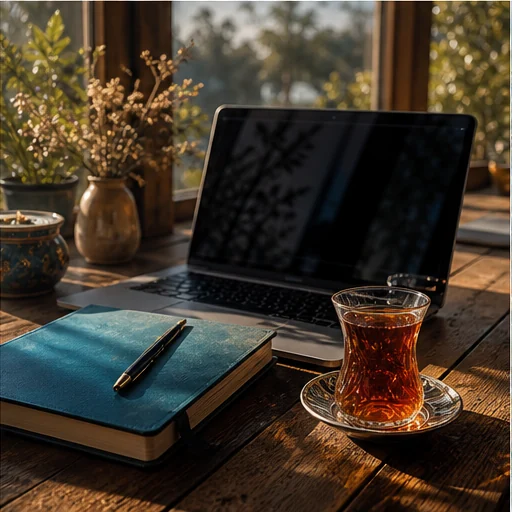 میز کار ایرانی در نور صبح